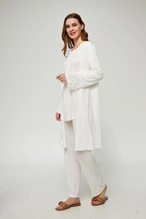 LORIAN'S Ekru  Hamile ve Lohusa Pijama Takımı 3'lü Set