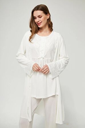 LORIAN'S Ekru  Hamile ve Lohusa Pijama Takımı 3'lü Set