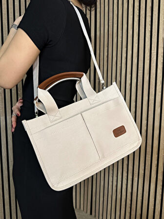 Günlük Kadın Omuz Çantası Kanvas The Tote Bag Orta Boy Çapraz Ayarlanabilir Askılı Yumuşak Sade 4007