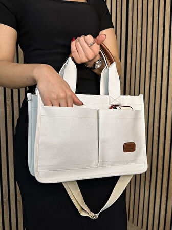 Günlük Kadın Omuz Çantası Kanvas The Tote Bag Orta Boy Çapraz Ayarlanabilir Askılı Yumuşak Sade 4007