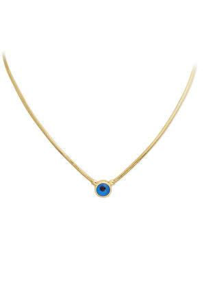 Sarı Altın Balık Sırtı Zincirli Altın Nazar Kolye