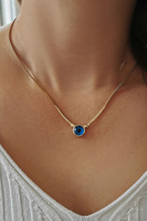 Sarı Altın Balık Sırtı Zincirli Altın Nazar Kolye