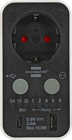 Brennenstuhl Countdown Serisi Led Ekranlı  USB ve Type-C Grişli Zaman Ayarlı Priz