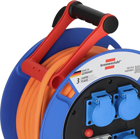 Brennenstuhl Camping Serisi IP44 Lisanslı Emniyet Şalterli  3 Yıl Garantili 25 Metre Uzatmaya Sahip Makaralı Kablo H07RN-F 3G2.5