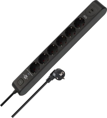 Brennenstuhl 6 Soketli 13.500A Akım Korumalı Priz + 20W Type-C PD & 20W USB-A Hızlı Şarj 2 Metre