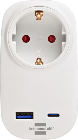 Brennenstuhl Premium Serisi Tek Soketli 20W Hızlı Şarj Özellikli 1 Typ-C + 1 USB' li Şarj Korumalı Priz