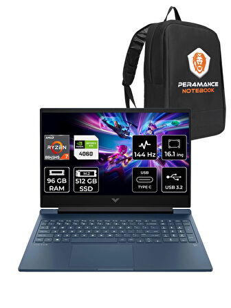 HP VİCTUS 16 R7 8845HS 96GB 512GB SSD RTX4060/8GB 144HZ 16.1'' FHD FDOS A05N8EA & PER4 ÇANTA