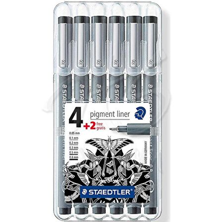 Staedtler Pigment Liner Siyah Çizim Kalemi 4+2 Set