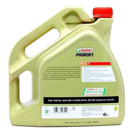 Castrol Power 1 4T 15W-50 4 Lt 4 Zamanlı Motosiklet Yağı