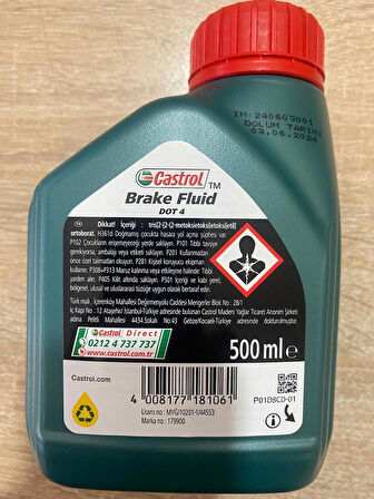 Castrol Fren hidroliği Dot 4 500ml (Üretim:2022)