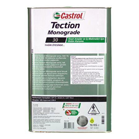 Castrol CRB Monograde 30 16 Kg Tek Dereceli Mineral Motor Yağı