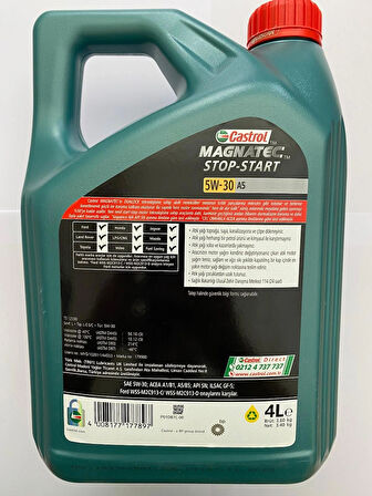Castrol Magnatec Stop-Start 5W-30 Sentetik 4 lt DPF Benzin-Dizel Motor Yağı Üretim:2021 