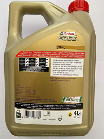 Castrol Edge 5W-40 4L Dexos2 Tam Sentetik Motor Yağı - 2024