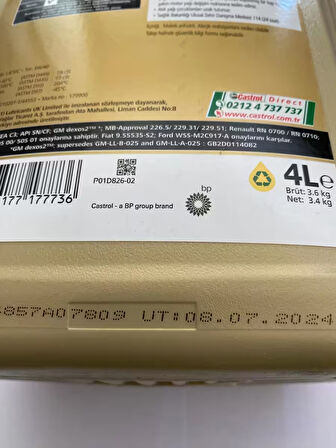 Castrol Edge 5W-40 4L Dexos2 Tam Sentetik Motor Yağı - 2024