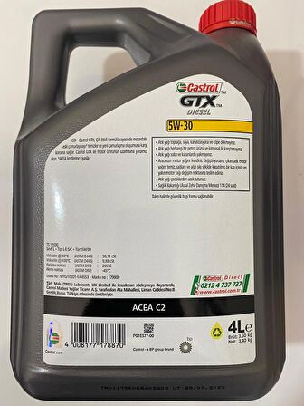 CASTROL YENİ GTX 5W-30 DIESEL 4L D.Y.2023