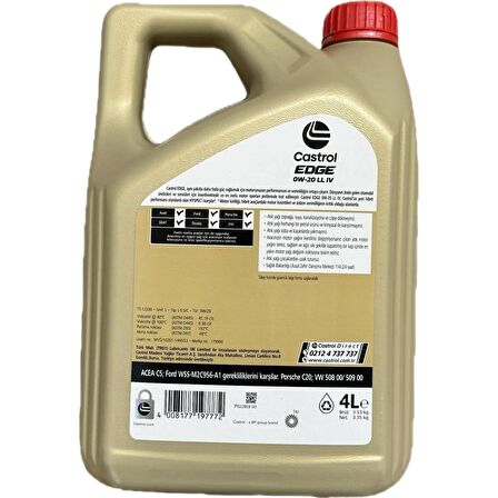 Castrol Edge LL IV 0W-20 4 Litre Motor Yağı ( Üretim Yılı: 2024 )