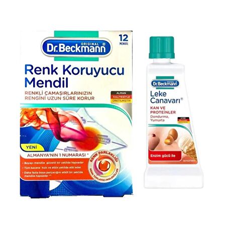 Dr. Beckmann Leke Canavarı Kan ve Proteinler Leke Çıkaracı 50ML + Dr. Beckmann Renk Koruyucu Mendil 12li 2'li Leke Çıkarıcı Set