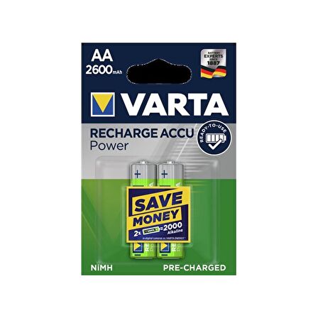 Varta AA 2600 mAh Şarjlı Kalem Pil (2'li Paket)