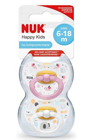 Yeni Happy Kids Kauçuk Damaklı Emzik 2'li Kutu (6-18 Ay) Pembe