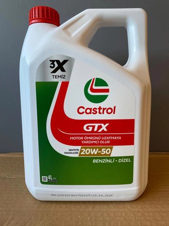 Castrol GTX 20W-50 Sentetik 4 Litre Motor Yağı TAZE ÜRETİM (04/2026 Üretim)