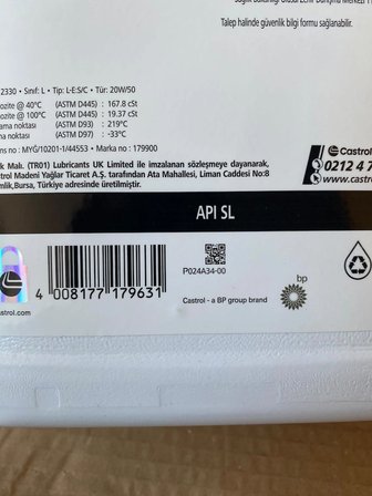 Castrol GTX 20W-50 Sentetik 4 Litre Motor Yağı TAZE ÜRETİM (04/2026 Üretim)