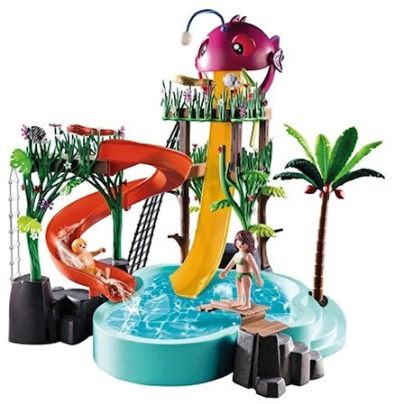 Playmobil 70609 Aile Eğlencesi Kaydıraklı Su Parkı, su oyuncağı, eğlenceli, yaratıcı rol yapma, oyun seti, 4 yaş ve üzeri çocuklar için uygundur