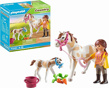 Playmobil 71243 Country Tay ile At, midilli çiftliği, at oyuncakları, eğlenceli, yaratıcı rol yapma, oyun seti, 4 yaş ve üzeri çocuklar için uygun