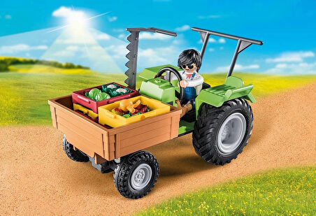Playmobil Country 71249 Römorklu Traktör, Taşıma Kutuları Dahil, Organik Çiftlik İçin Yeşil Traktör, 4 Yaşından Büyük Çocuklar İçin Sürdürülebilir Oyuncak