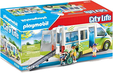 Playmobil City Life 71329 Okul Otobüsü, Sürgülü Kapılı Büyük Okul Otobüsü, Tekerlekli Sandalye İçin Katlanabilir Rampa ve 5 Figür İçin Yer, 4 Yaşından Büyük Çocuklar İçin Oyuncak