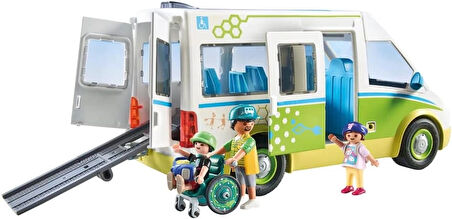 Playmobil City Life 71329 Okul Otobüsü, Sürgülü Kapılı Büyük Okul Otobüsü, Tekerlekli Sandalye İçin Katlanabilir Rampa ve 5 Figür İçin Yer, 4 Yaşından Büyük Çocuklar İçin Oyuncak
