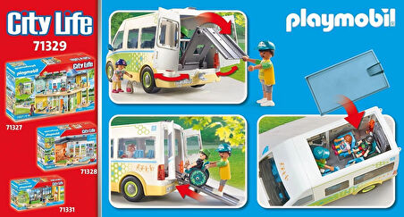 Playmobil City Life 71329 Okul Otobüsü, Sürgülü Kapılı Büyük Okul Otobüsü, Tekerlekli Sandalye İçin Katlanabilir Rampa ve 5 Figür İçin Yer, 4 Yaşından Büyük Çocuklar İçin Oyuncak
