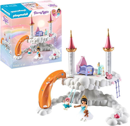 Playmobil Princess Magic 71360 Göksel Bebek Bulutu, Bulutlarda Büyülü Bebek Odası, Bebek Beşiği, Sallanan At, Oyuncak Ayı ve Daha Fazlası Dahil, 4 Yaşından Büyük Çocuklar İçin Oyuncak