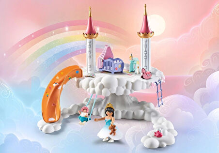 Playmobil Princess Magic 71360 Göksel Bebek Bulutu, Bulutlarda Büyülü Bebek Odası, Bebek Beşiği, Sallanan At, Oyuncak Ayı ve Daha Fazlası Dahil, 4 Yaşından Büyük Çocuklar İçin Oyuncak