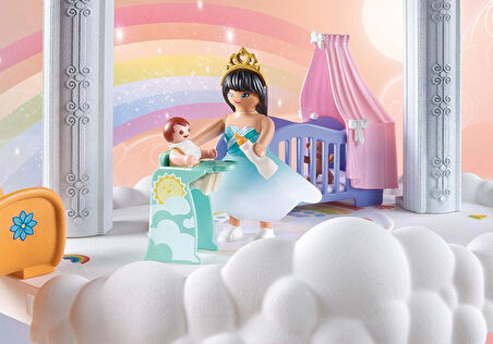 Playmobil Princess Magic 71360 Göksel Bebek Bulutu, Bulutlarda Büyülü Bebek Odası, Bebek Beşiği, Sallanan At, Oyuncak Ayı ve Daha Fazlası Dahil, 4 Yaşından Büyük Çocuklar İçin Oyuncak