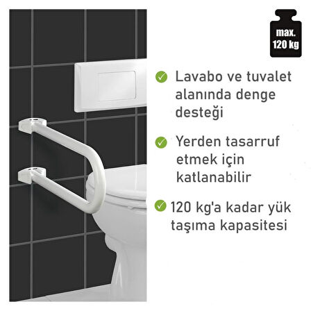 Wenko Secura Engelli, Yaşlı Katlanabilir Lavabo,Klozet Tutunma Barı Beyaz 10 x 21 x 53 cm ( Made in Germany )