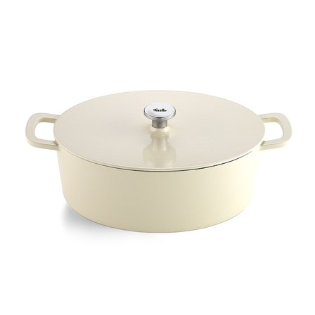 fissler moments collection cast demir döküm tencere oval beyaz 33 cm