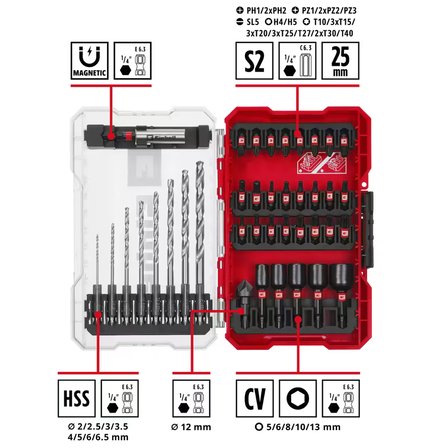Orijinal Einhell M-CASE 39 parça darbeye dayanıklı bits seti (25 mm uçlar, metal matkap uçları, 60 mm uç tutucu, lokma ucu, havşa dahil saklama kutusu)- 49108773