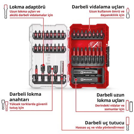 Orijinal Einhell M-CASE 39 Parça Vidalama Bits Uç ve Soket Seti (25 mm Bitler, 50 mm Bitler, Altı Köşe Lokmalar, Uzun Lokmalar, Lokma Adaptörü, 60 mm Bit Tutucu, Saklama Kutusu Dahil) - 49109220