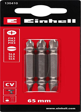 Einhell Düz bits ucu 65 mm yıldız düz uç seti 3 adet