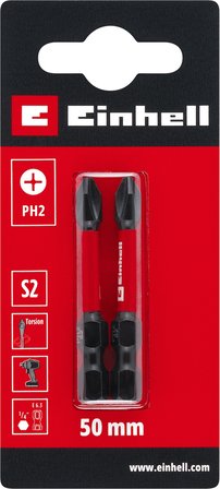 Orijinal Einhell Darbeli Bit Seti, 2 Parça, 50 mm, PH2 (S2 Çelik, Torsiyon Bölgesi, Verimli Güç Aktarımı, Kırmızı Renk Halkası, C 6.3 Sap) - 49131170