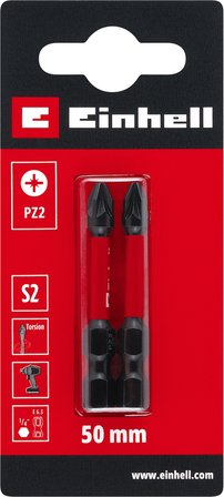 Orijinal Einhell Darbeli Bit Seti, 2 Parça, 50 mm, PZ2 (S2 Çelik, Torsiyon Bölgesi, Verimli Güç Aktarımı, Kırmızı Renk Halkası, E 6.3 Sap) - 49131200