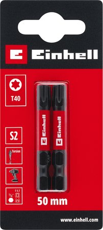 Orijinal Einhell Darbeli Bit Seti – 2 Parça, 50 mm, T40 (S2 Çelik, Torsiyon Bölgesi, Etkili Güç Aktarımı, Kırmızı Renk Halkası, C 6.3 Sap) - 49131270