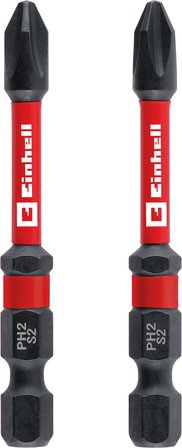 Orijinal Einhell Çift Torsiyonlu Darbeli Bit Seti, 2 Parça, 60 mm, PH2 (S2 Çelik, Yüksek Dayanıklılık, Çift Torsiyon Etkisi, Kırmızı Renk Halkası, E 6.3 Sap)