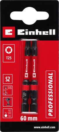 Orijinal Einhell Çift Torsiyonlu Darbeli Bit Seti, 2 Parça, 60 mm, T25 (S2 Çelik, Yüksek Dayanıklılık, Çift Torsiyon Etkisi, Kırmızı Renk Halkası, E 6.3 Sap) - 49132180