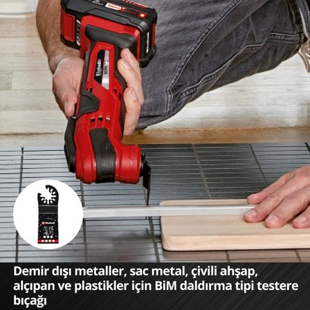 Orijinal Einhell 4 Parça Çok Amaçlı Alet Seti (BIM Dalma Testere Bıçağı, BIM Yarım Daire Testere Bıçağı, CrV Dalma Testere Bıçağı ve Esnek Spatula – Open Back Quick Change bağlantılı, yaygın multitool cihazlar için) - 49708104