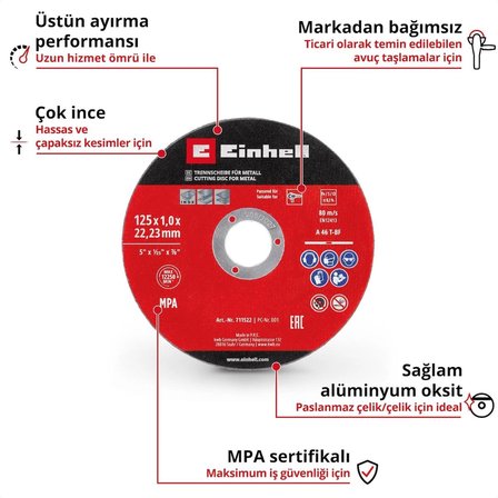 Einhell İnox kesici disk 125x1,0 mm 5 adet
