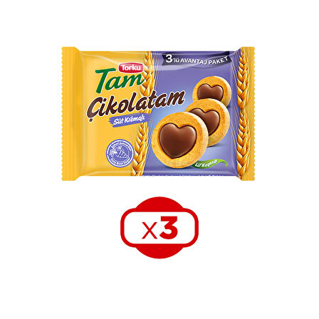 Torku Tam Çikolatam Süt Kremalı Bisküvi 249 gr x 3 Adet