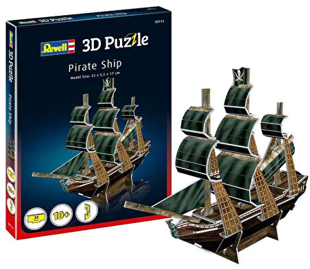 Revell 3D Puzzle 00115 Korsan Gemisi, Kafatası bayrağı ile Yelkenli Gemisi 3D Dünyayı Keşfet
