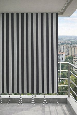 Antrasit-Gri balkon perdesi kornişli bağcıklı dış mekan dayanıklı modern balkon brandası