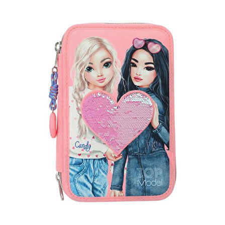 Topmodel 3 Katlı Dolu Kalemkutu Kalp Pullu